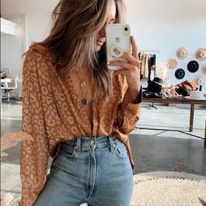 Women's Gold Rush Leopard Blouse small 12th Tribe